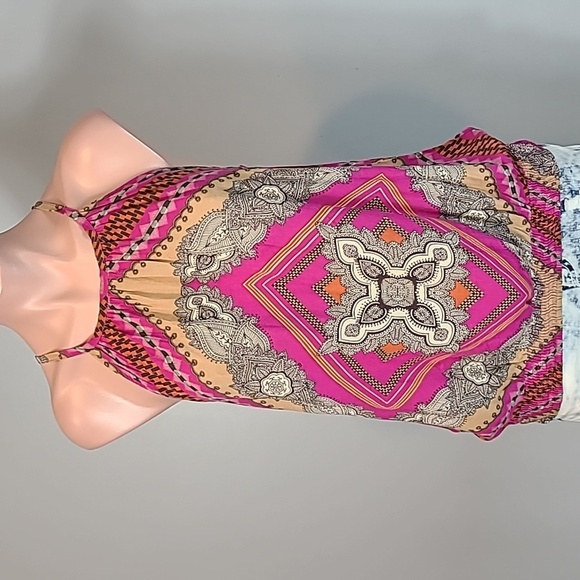 Blanco top Maximalist Resortwear Indie Boho Banded Artsy Size Medium Y2K Flowy - Picture 1 of 9